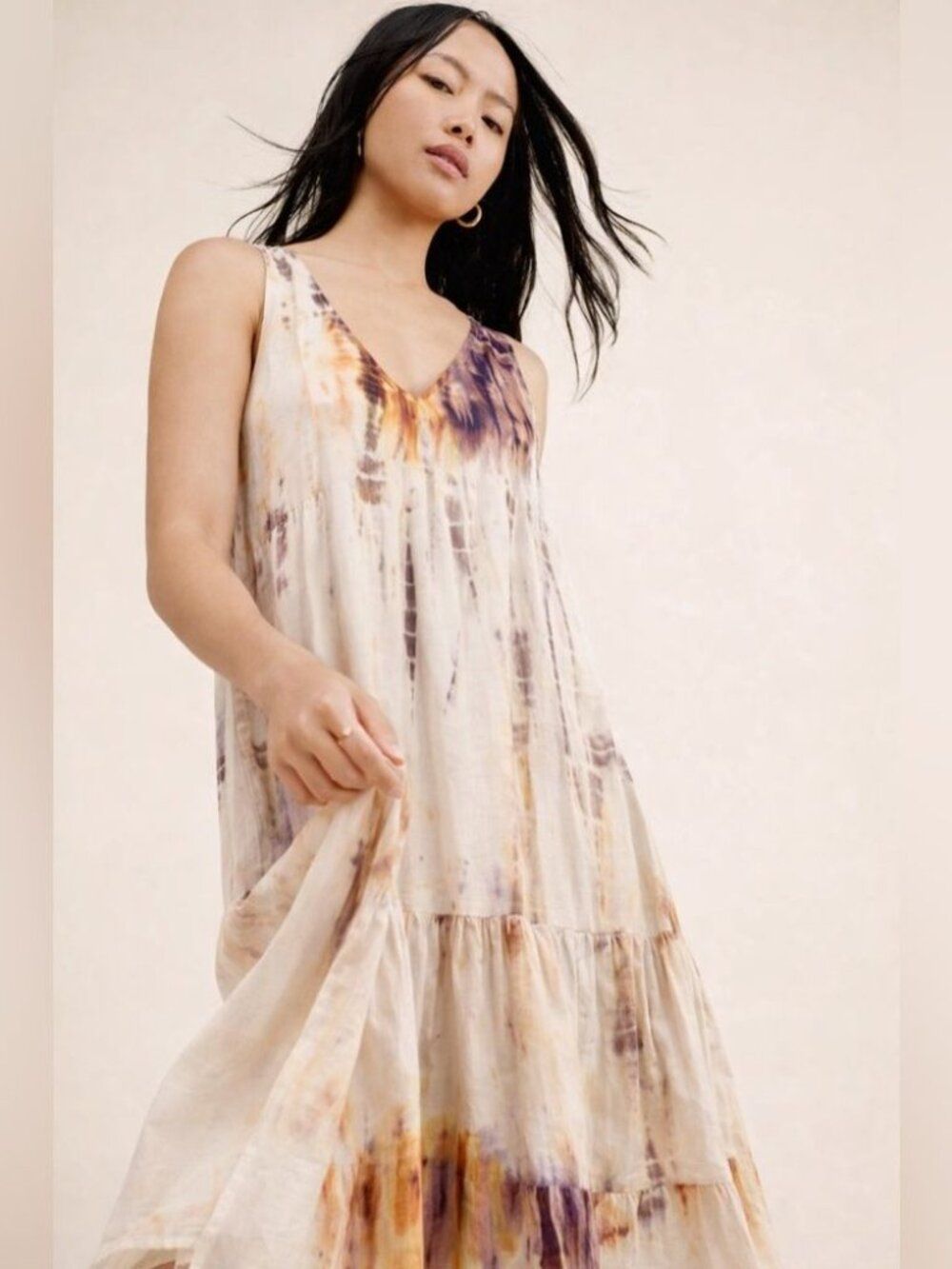 The Odells X Anthropologie Tie-Dye V-Neck Sleeveless Dress Sz S Boho Chic Beach